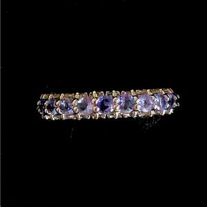Round Tanzanite with Round White Topaz Silver Eternity Band Ring. Size 9